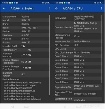AIDA64 result of Realme 3 RMX1821 with Helio P60. (Source: Android Authority)