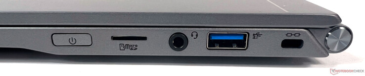Right: 1x micro SD card reader, 1x combo audio jack, 1x USB 3.2 Gen 2 (Type-A), 1x Kensington lock