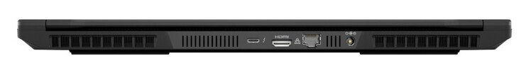 Back: Thunderbolt 4 (USB-C; Power Delivery 1.4, G-Sync), HDMI 2.1, Gigabit Ethernet (2.5 gigabits), power supply