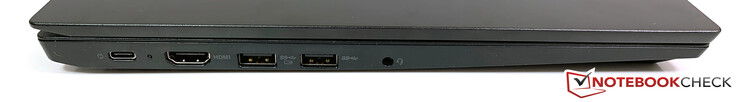 Left: USB-C 3.1 Gen.2 (with alternative DisplayPort mode), HDMI 1.4b, 2x USB 3.0 Gen.1 (1x powered), 3.5 mm audio