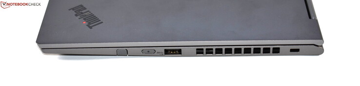 Right: Digitizer pen, power button, USB 3.0 Type-A, Kensington lock