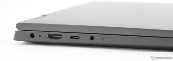 Left: AC adapter, HDMI 1.4b, USB-C 3.1 Gen. 1 w/ Power Delivery (No DisplayPort), 3.5 mm combo audio