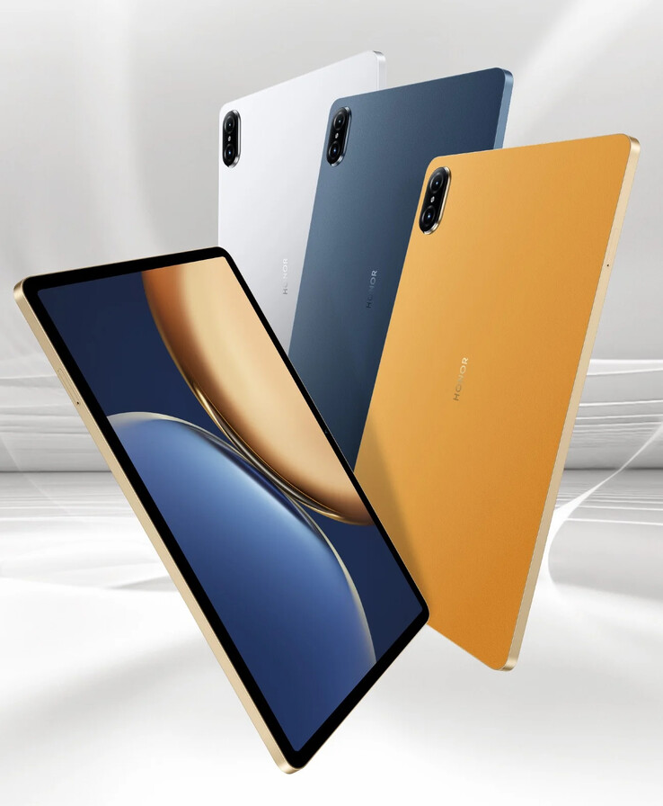 The new Tab V7 Pro comes in Titanium Silver, Dawn Blue, and Dawn Gold colorways. (Source: Honor)