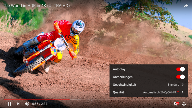HDR videos are shown, in this case on YouTube