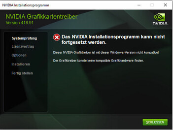 Nvidia's drivers could not be installed at the time of writing