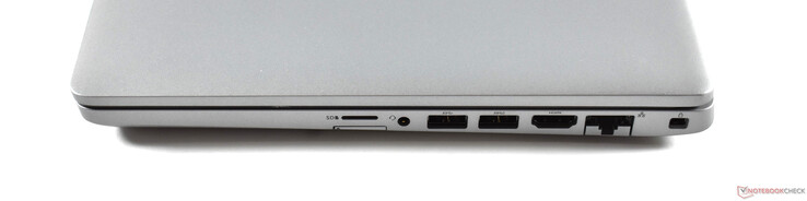 Right: microSD, SIM slot, 2x USB-A 3.0, HDMI, RJ45 Ethernet, Noble lock