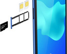 Huawei Y5 Prime (2018) showing dual SIM plus MicroSD slot. (Source: Huawei)