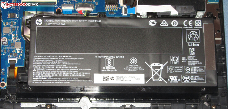 The battery has a capacity of 52.5 Wh.