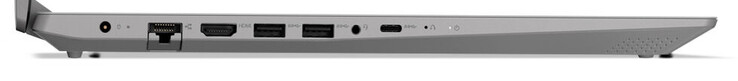 Left side: Power connector, Gigabit Ethernet, HDMI, 2x USB 3.2 Gen 1 (Type-A), combo audio, USB 3.2 Gen 1 (Type-C)