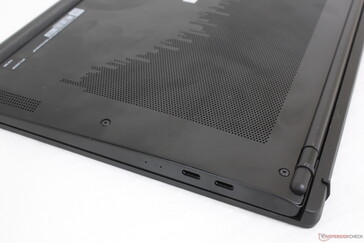 The rear of the laptop can get very warm and so we don't recommend covering up the ventilation