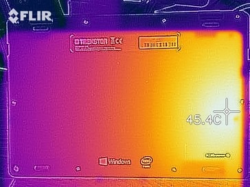 A thermal image of the bottom case under sustained load
