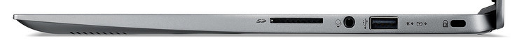 Right side: storage card reader (SD), audio combo, USB 2.0 (Type A), slot for a cable lock