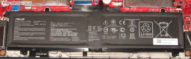 The battery has a capacity of 76 Wh