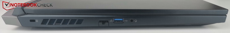 Left: Kensington, LAN, USB-A, headset port