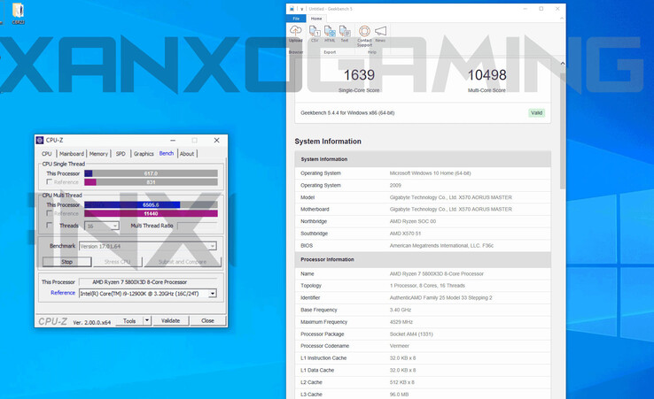 5800X3D CPU-Z and Geekbench results (Image Source: XanxoGaming)