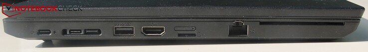 Left: USB-C 3.1 Gen 2 with power delivery, docking port (USB-C 3.1, network), USB-A 3.0, HDMI, microSD, RJ45 LAN