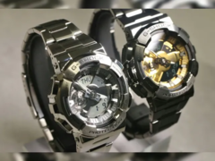 Casio G-Shock GM-110D-8A in silver (left) and the GM-110BD-1A9 in black with a gold dial (right). (Image source: @geesgshock on Instagram)