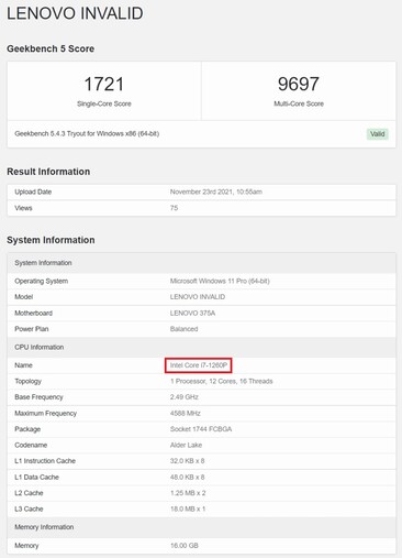 New Lenovo result. (Image source: Geekbench)