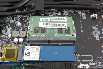 M.2 slot sits adjacent to the 2x SODIMM slots. Note that there is space for a second M.2 slot although it is disabled