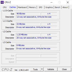 CPU-Z system info: Cache