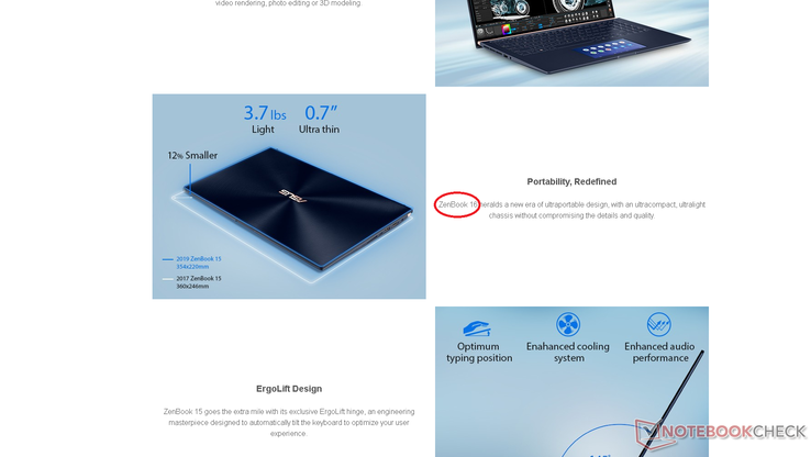 The first mistake is minor as it should be "ZenBook 15" instead of "ZenBook 16"