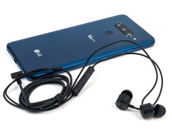 The LG V40 ThinQ comes with decent earbuds that have a braided cable and an angled jack