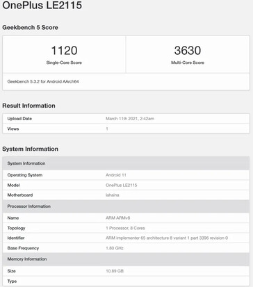 OnePlus 9 LE2115 Geekbench listing. (Source: Geekbench)