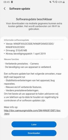 The N960FXXU2CSDE update with camera improvements and automatic night mode. (Image source: SamMobile)