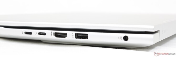 Right: 2x USB-C w/ Thunderbolt 4 + DisplayPort 1.4, HDMI 2.1, USB-A 10 Gbps, AC adapter
