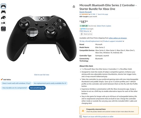 Microsoft Elite Series 2 Controller Amazon listing (Image source: screenshot, Amazon)