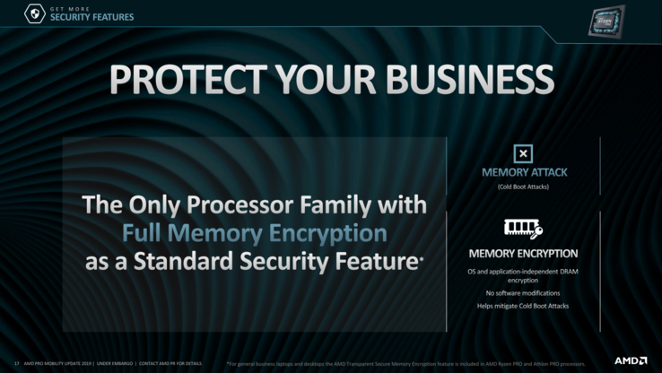 AMD is boasting full memory encryption, GuardMI Security, and DASH manageability as some of its top security features to lure in more business users