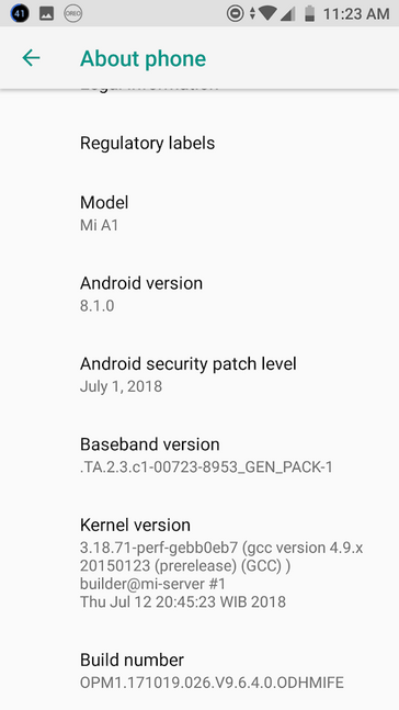 Android 8.1 Oreo for the Xiaomi Mi A1 system details