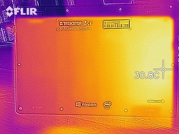A thermal image of the bottom case at idle
