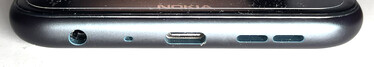 Bottom: 3.5 mm port, microphone, USB-C port, speaker