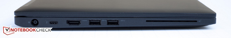 Left side:power, USB Type-C Gen 2 w/ Thunderbolt, HDMI, 2x USB 3.0, smart card reader