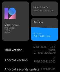 MIUI 12.1.5 on Xiaomi Mi 10T Pro details April 2021 update (Source: Own)