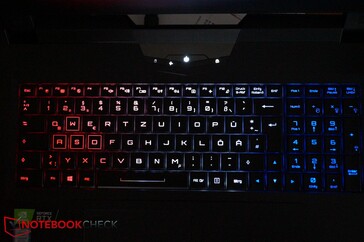 The keyboard has three lighting zones