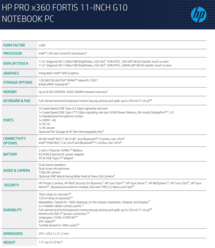 HP Pro x360 Fortis 11 G10 - Specifications. (Image Source: HP)