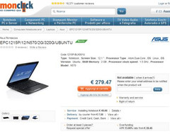 Asus Eee PC 1215P with Ubuntu Linux now available in Italy