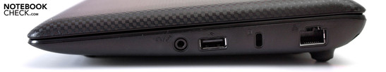 Right: Audio, USB 2.0, Kensington, RJ-45