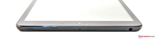 Top: Power button, microphone & audio (stereo jack)