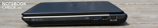 Right: DVD drive, USB 3.0, USB 2.0, Ethernet