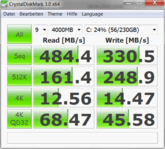 Crystal Disk Mark 3.0: 484/330 MB/s reading/writing