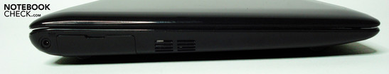 Left: small fan opening, power supply/ under the hatch: Mini-VGA, USB