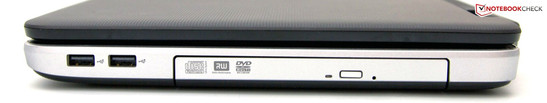 Right: 2 USB 2.0 ports, DVD drive