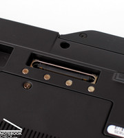 The notebook can be attached to the so-called Mediabase via docking port. It provides among others an optical drive and a DVI out.