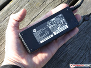 The power supply is good for 90 watts, more than enough for the laptop's maximum power consumption of 60 watts.