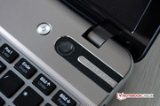 The power button is above the keyboard.