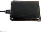 Black leather with an orange seam