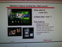 Wi-Fi PlayBook priced at $499.99 in Office Depot listing Wi-Fi PlayBook priced at $499.99 in Office Depot listing